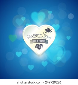 Valentine's Day Abstract Blue Background and Heart Badge