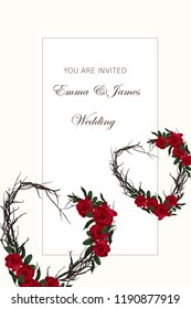 Valentine's day abstract card template with red roses heart. Vector flowers illustration.