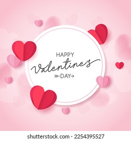 Valentine's day abstract with cut paper heart on pink background. place for text. vector design.