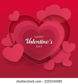 Valentine's day abstract with cut paper heart on pink background. place for text. vector design.