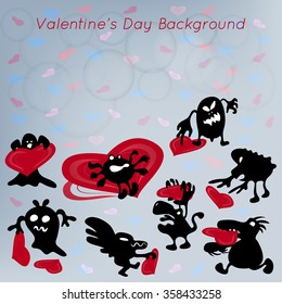 Valentines Day abstract funny background with monsters