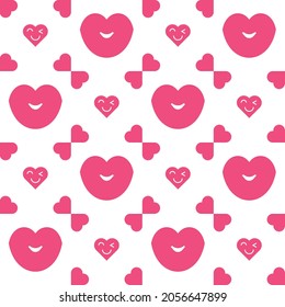 Valentinstag abstrakter geometrischer Hintergrund mit Küssen, Herzen. Liebesmuster. Textur, Ornament für Tapeten, Umhüllungspapier, Textilien, Gewebe, Verpackungen