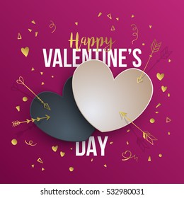 Valentine's day abstract modern background with paper heart shape and typography