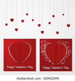 Valentine's day abstract multiple card background two in one or with cut and folded paper hearts, garland. Vector illustration that Can be used as a set or as individual pages in the form of banner.