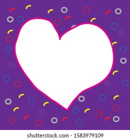 Valentine's day. Abstract pattern in Memphis style with copy space in the form of a heart. 