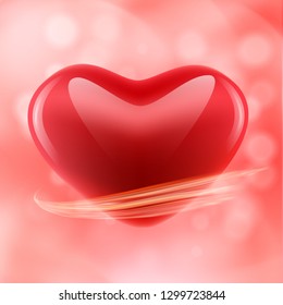 Valentines day abstract pink background with shiny heart, bokeh and light wave. 14 February. Vector illustration. Wallpaper, flyers, invitation, posters, banners