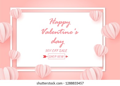 Valentine's day abstract sale background with heart made paper cut,Paper art style