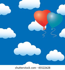 Valentine's day abstract seamless background with balloons heart-form. Vector illustration. EPS-10 effect: transparent.
