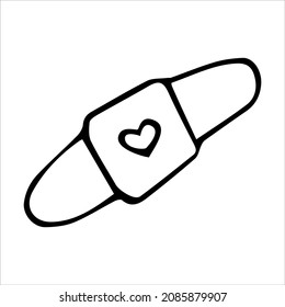 Valentine's Day adhesive bandage love heart doodle vector illustrations black and white hand drawn