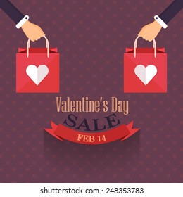 Valentine's Day Advertising and Sale Website Banner. Hand hold Shop Bag