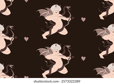 Valentine's day, angel pattern with arrow and heart sexy design for clothing, paper, packaging.