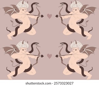 Valentine's Day, angel pattern with arrow and heart