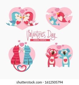 Valentines day animal couple set vector illustration