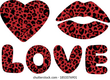 Valentine's day animal print. Leopard heart lips vector illustration
