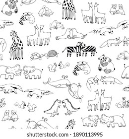 Los animales del día de San Valentín parejas dibujaron a mano un patrón vectorial sin fisuras