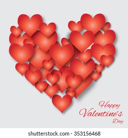 Valentine's day applique abstract background with cut red paper heart. Love in Origami style. Vector illustration