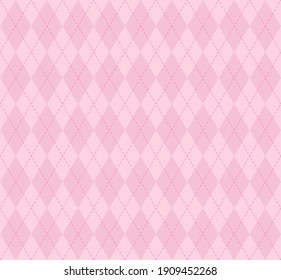 Valentines day Argyle plaid. Scottish pattern in pink and white rhombuses. Scottish cage. Traditional Scottish background of diamonds. Seamless fabric texture. Vector illustration