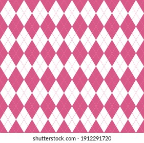 Valentines day Argyle plaid. Scottish pattern in pink and white rhombuses. Scottish cage. Traditional Scottish background of diamonds. Seamless fabric texture. Vector illustration