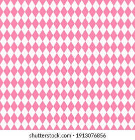 Valentines day Argyle plaid. Scottish pattern in pink and white rhombuses. Scottish cage. Traditional Scottish background of diamonds. Seamless fabric texture. Vector illustration