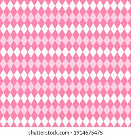 Valentines day Argyle plaid. Scottish pattern in pink and white rhombuses. Scottish cage. Traditional Scottish background of diamonds. Seamless fabric texture. Vector illustration