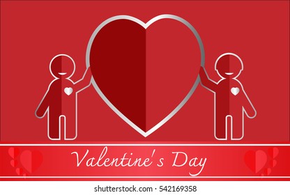 Valentines day art concept with red heart shape and lover in paper style vector illustration