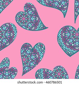 Valentine's day artistic hearts background, vector seamless pattern