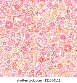 Valentine's day artistic red hearts vector seamless pattern