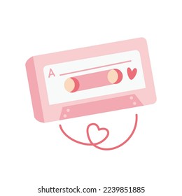 Valentine's Day Audio cassette love song music doodle sticker. Romantic mood cute love symbol