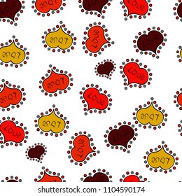 Valentine's day. Baby background with colorful hearts. Hearts seamless pattern. Vector. Wrapping paper. Flat background for design. Sketch heart elements on white, red, black, yellow and brown colors