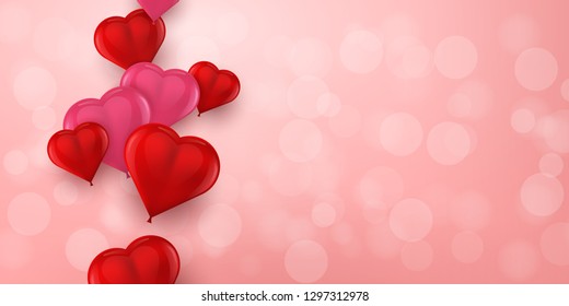 Valentines day background with 3d balloons heart and empty space for your text. Vector illustration