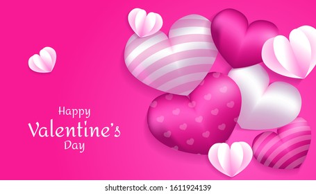 Valentines Day Background with 3d heart shape, paper love in pink and white color, applicable for invitation, greeting, celebration card vector illustration