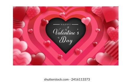 Valentines day background with 3d hearts and typography of happy valentines day text . Vector illustration. Wallpaper, flyers, invitation, posters, brochure, banners.