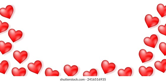 Valentine's day background. 3d hearts with place for text. Romantic sale banners templates, vouchers or invitation cards. Vector illustration.