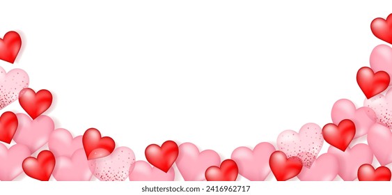 Valentine's day background. 3d hearts with place for text. Romantic sale banners templates, backdrop or invitation cards for wedding. Vector illustration.