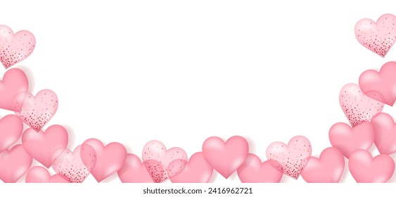 Valentine's day background. 3d hearts with place for text. Romantic sale banners templates, backdrop or invitation cards for wedding. Vector illustration.