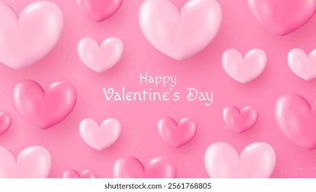 Valentine's Day background with 3d hearts. Cute illustration for love banner or greeting card.