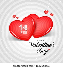 Valentines day background of 3D love hearts with lettering 14 February and typography of Happy Valentines Day text. Vector illustration.