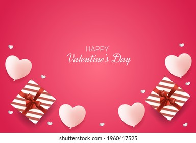 Valentine's day background with 3d love balloons and gift boxes