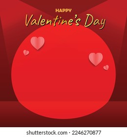 Valentine's day background. 3D red stage for product show. Marketing, commercial. For flyer, poster, postcard, social media post, brochure, banner. Vector illustration.