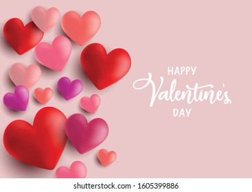 Fondo de San Valentín con diseño de corazones de estilo 3D
