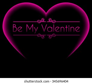 Valentines Day background, abstract black background with pink heart silhouette, calligraphic ornament  and with text Be My Valentine, valentines vector