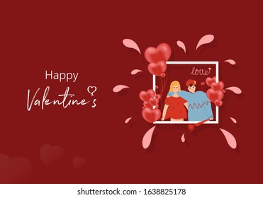 Valentines day background adolescent boys and girls are both happy in the frame, with a background of hearts. Vector illustration. Wallpaper, leaflets, invitations, posters, brochures, banners.