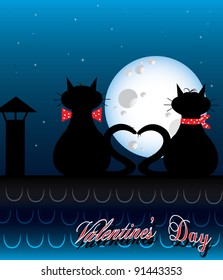 Valentine's day background with amorous cats at night