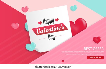 Valentines day background with balloons heart sale banner.Valentines day invitation brochure flyer, leaflet, wallpaper with pink and heart theme