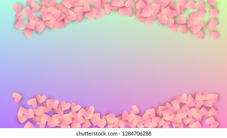 Valentine's Day Background. Banner Template. Heart Confetti Pattern. Many Random Falling Red Hearts on Hologram Backdrop. Vector Valentine's Day Background.