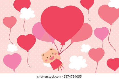 Valentine's Day background with bears, animals and heart balloons_Valentine's Day events, Mother's Day, etc.