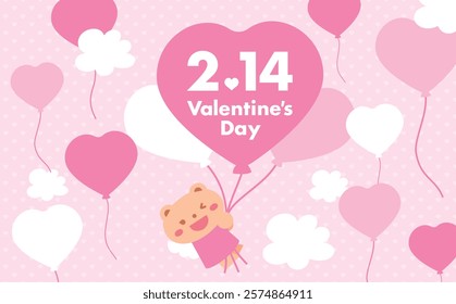 Valentine's Day background with bears, animals and heart balloons_Valentine's Day events, Mother's Day, etc.