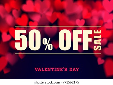 Valentines day background with blurred red hearts for sale and discount, 50% off