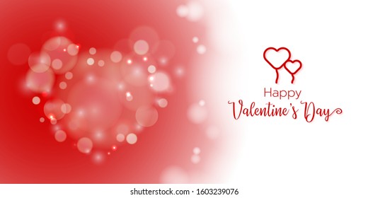 Valentine's day background with bokeh light heart shape and heart balloon line vector illustration.