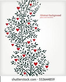 Valentine's day background with branches and hearts. Vector illustration